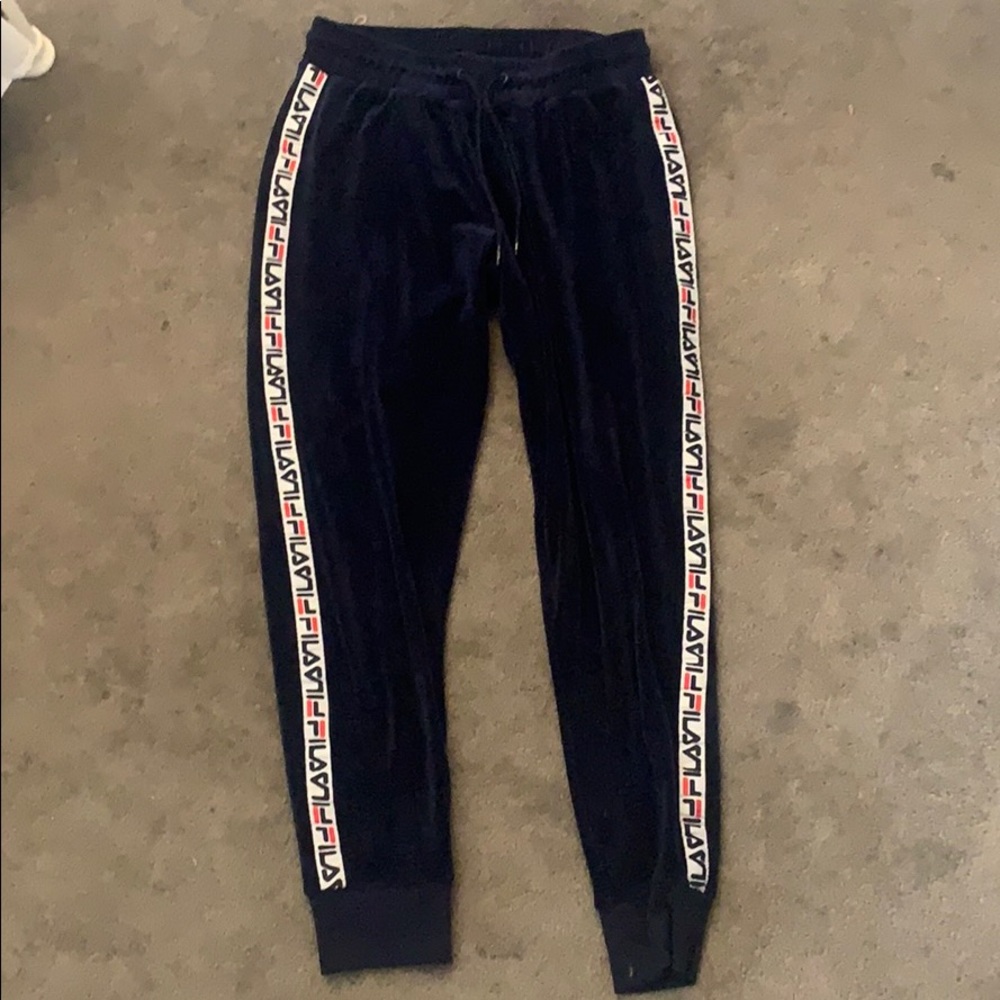 navy blue velvet fila sweatpants